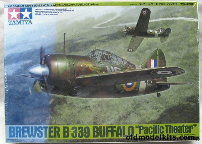 Tamiya 1/48 Brewster Buffalo F2A-2 / B-339 - Netherlands East Indies Royal Air Force Java Feb. 1942 / Royal Australian Air Force (Box art aircraft)  / US Navy VS-201 USS Long Island AVG-1 East Coast USA Early 1941 - (F2A2), 61094 plastic model kit